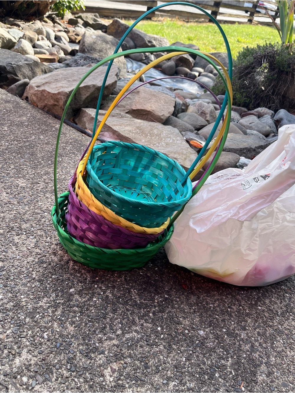 4 Colorful Woven Easter Basket Set - Teal, Purple, Green, Yellow w/🥲Evgs